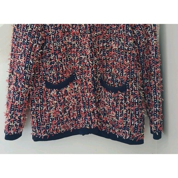 Ann Taylor Fuzzy Tweed Knit Cardigan Jacket Size Medium Blue Pink Academia - Picture 4 of 11